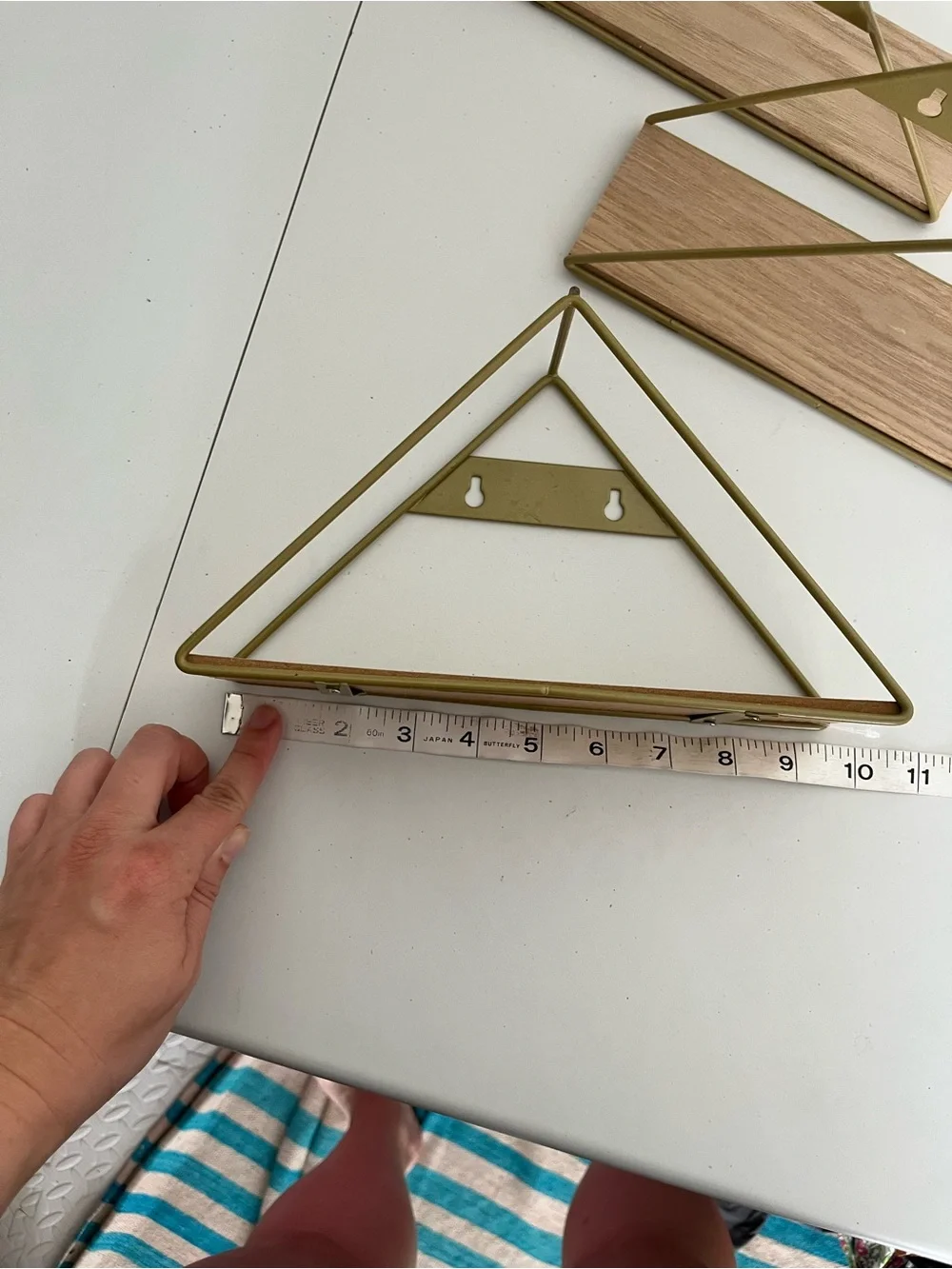 3 Small Shelves Gold Metal & Wood Triangle Wall Shelf Modern Home Wall Decor